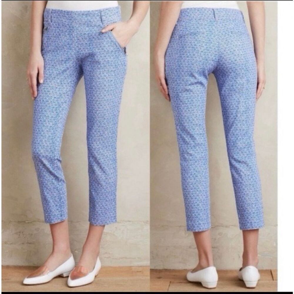 Anthropologie Cartonnier Charlie Trousers cotton stretch in Seashell Print Sz 2
